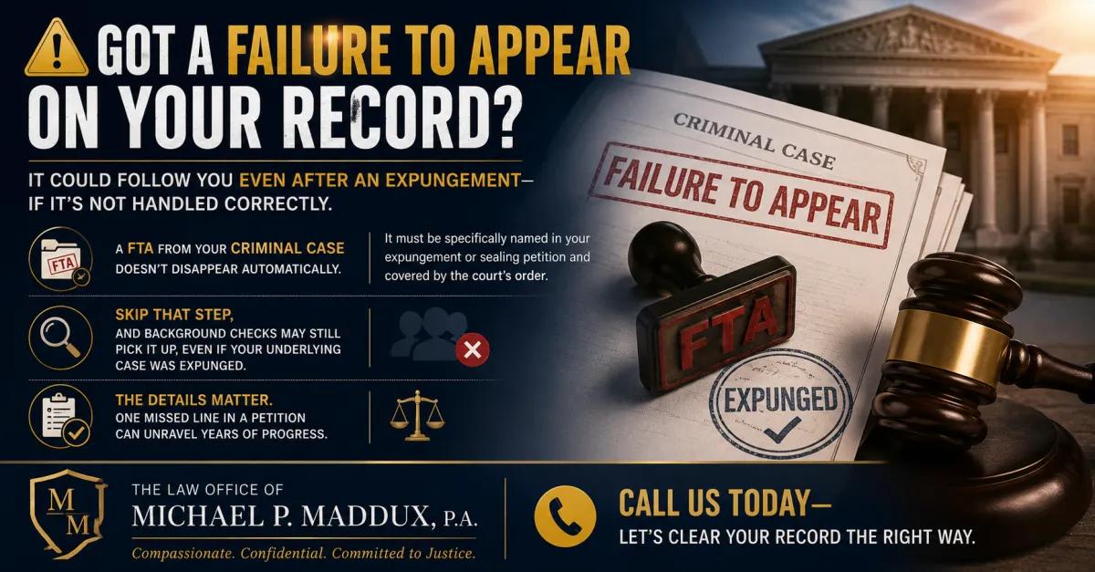 DUI arrest infographic explaining the two separate legal proceedings following a DUI in Florida: the DMV formal review hearing and the criminal DUI court case, with information about license suspension deadlines and legal defense options from the Law Office of Michael P. Maddux, P.A.