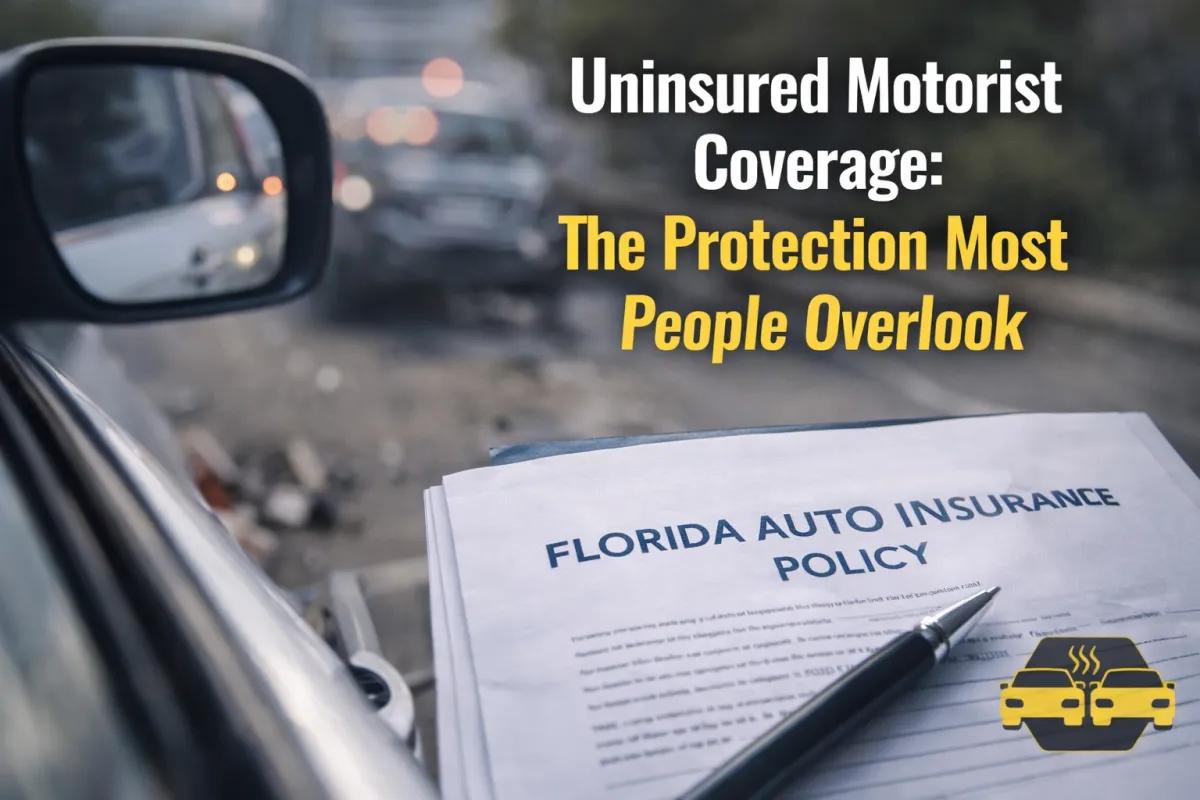 Florida uninsured motorist coverage infographic explaining why UM protection is essential when at fault drivers lack insurance. Variations targeting different keywords:
