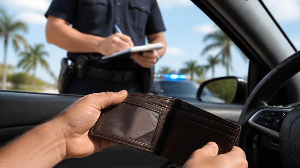 Driving without a valid license in Florida: an empty wallet license slot during a traffic stop citation